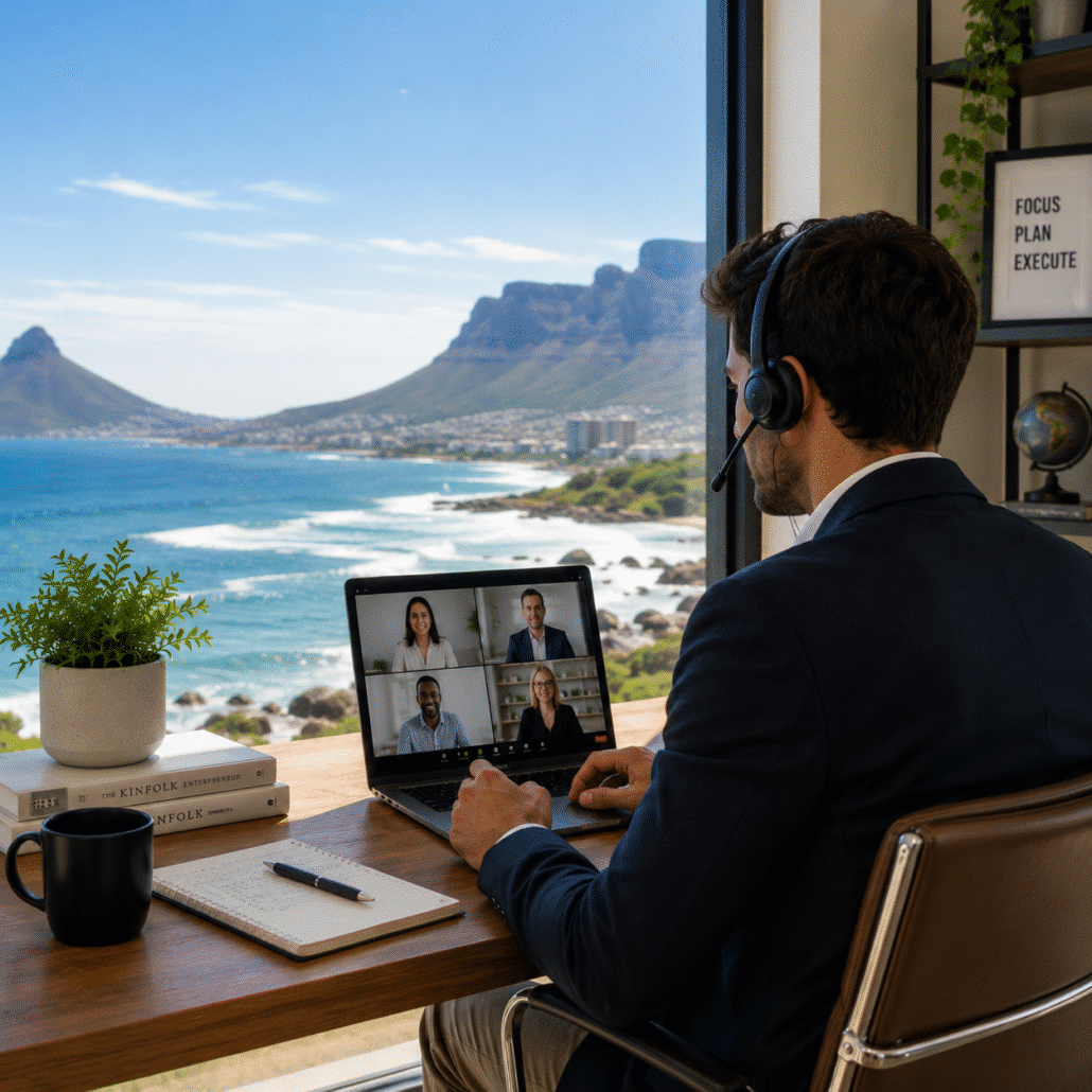 Remote Worker at his home office in Cape Town, remote working